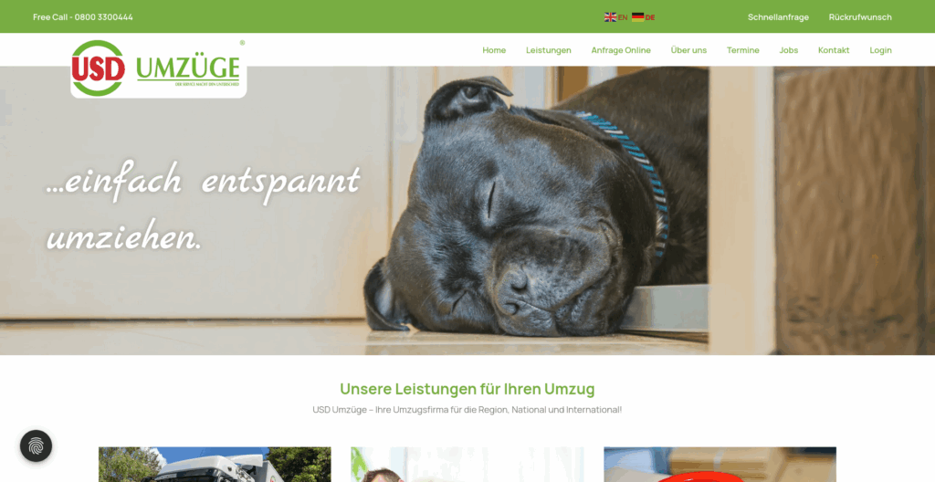 Startseite von USD Umzüge mit schlafendem Hund – Umzugsfirma für stressfreie Umzüge in Dresden und Umgebung