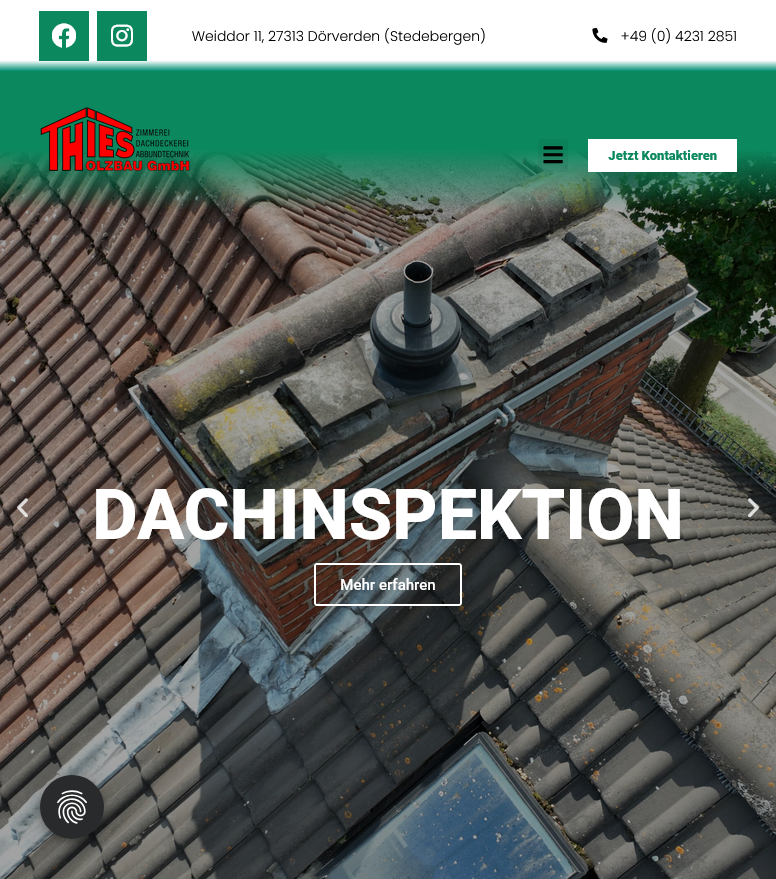Tablet-Ansicht der Thies Holzbau GmbH Website, Link zu Projektbeschreibung über Bewerberquiz und Recruiting-Erfolg
