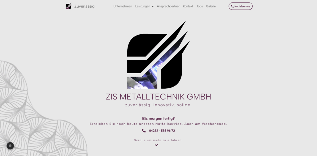 ZIS Metalltechnik GmbH Firmenlogo mit integriertem Schweißbild, Link zur Projektbeschreibung und Firmeninfos
